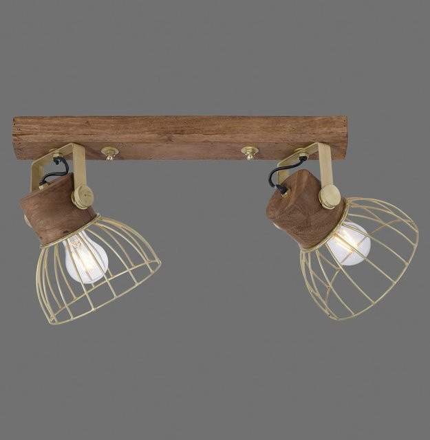 Just Light. Alami 2-flammige Wand- und Deckenleuchte aus Messing Matt und Holz mit E27 Fassung - Bild 1