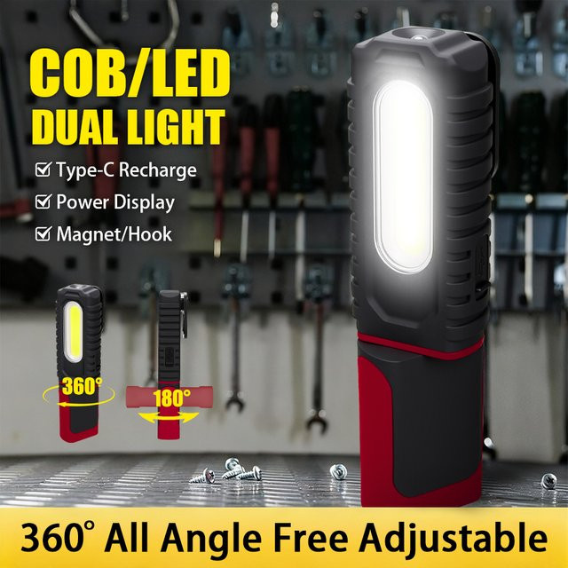 KDULIT Wiederaufladbare LED Camping-Taschenlampe in Schwarz mit COB-Flutlicht, Magnethaken und wasserdichter Arbeitsleuchte für Outdoor und Notfälle - Bild 1
