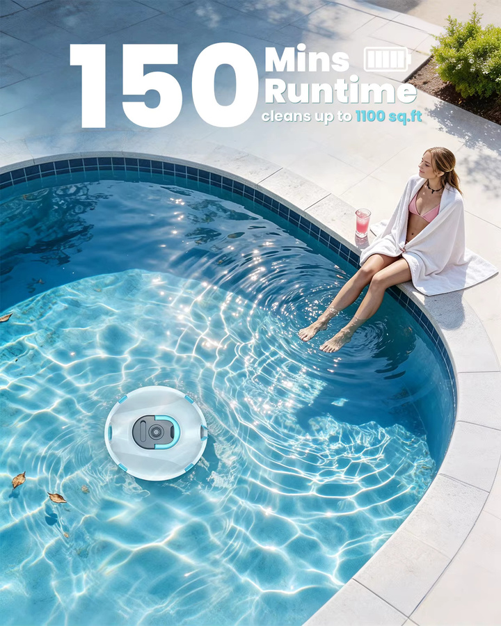 Vastorm Y20S Kabelloser Roboter-Poolreiniger Automatischer Poolsauger mit 120 Minuten Laufzeit, 180μm Filter und IPX8 Wasserdichtigkeit in Schwarz-Weiß - Bild 3