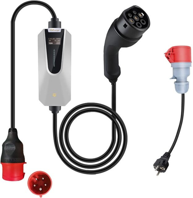 Junsun 11kW Typ 2 E-Ladegerät 3-phasig 16A mit 5m Kabel in Weiß - Bild 1