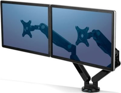Fellowes Dual Monitorarm Platinum Schwarz für 2 Displays bis 32 Zoll mit 2 USB-A Ports und Kabelmanagement - Bild 1