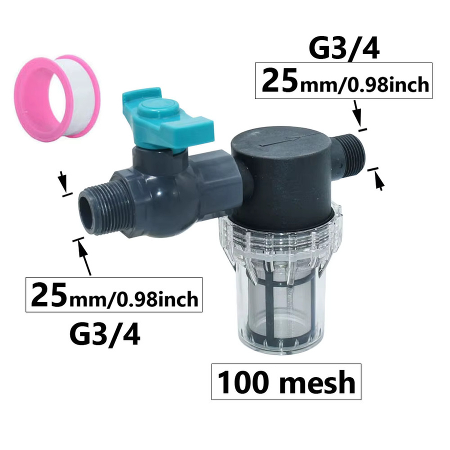 Bewässerungsfilter mit Innen- und Außengewinde für PE-Rohre und Gartenpumpen, 100 Mesh Sieb, Schwarz - Bild 2