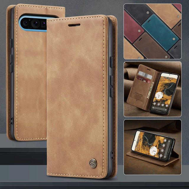 Business Retro Leder Handyhülle für Google Pixel 10 9 8 Pro XL mit magnetischem Flip-Kartenfach in Braun - Bild 1