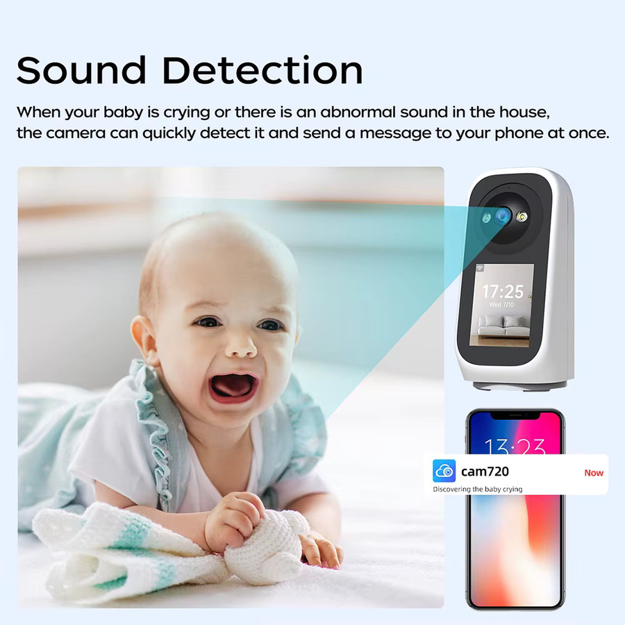 Jooan 4MP PTZ IP-Kamera mit 2,8-Zoll-LED-Bildschirm, KI-Tracking und Babyweinen-Erkennung, weißer Heim-Babymonitor mit Videoanruf-Funktion - Bild 2