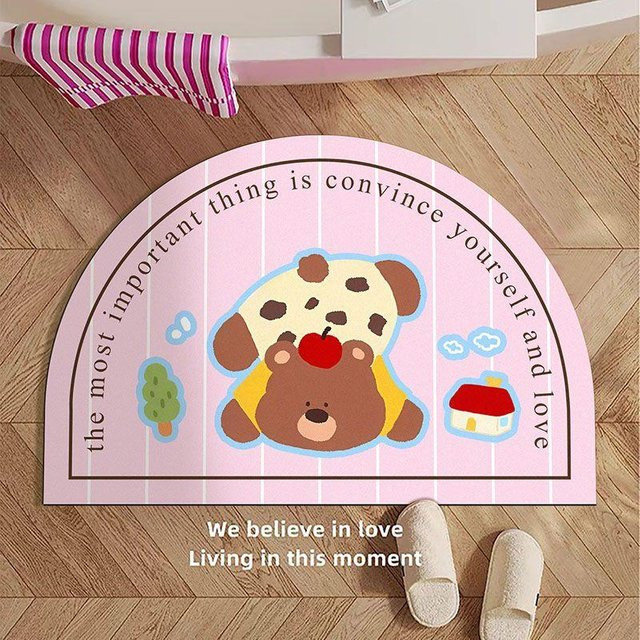 Halbkreisförmige Cartoon Badezimmerbodenmatte aus Kieselgur, rutschfest und schnelltrocknend, Pink, B/T: 60 x 40 cm - Bild 1