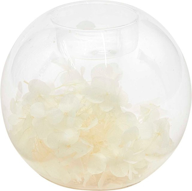 Rico Design Teelichthalter Kugel aus Glas mit Trockenblumen, transparent, Durchmesser: 9 cm - Bild 1