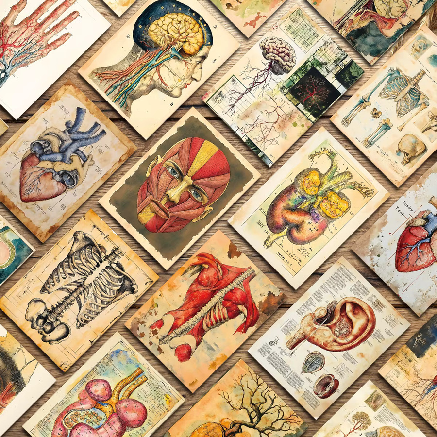 60 Stück Vintage Anatomische Journaling-Postkarten aus Papier in Mehrfarbig für Scrapbooking und Biologie-Collagen - Bild 3