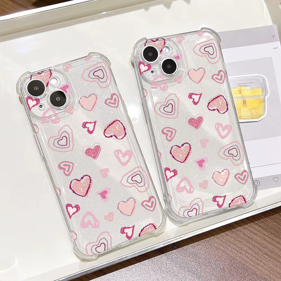 Stoßfeste Silikon-Handyhülle mit Glitzer-Herz-Design für Apple iPhone 17 Pro Max, 16, 15, 14, 13, 12, 11 und Air, Farbe: Transparent - Bild 3