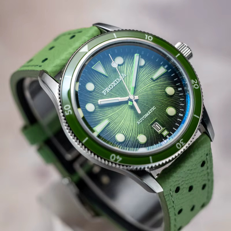 Proxima Armbanduhr Automatik, Leder, 39 mm, Herren, Grün, Silber - Bild 2