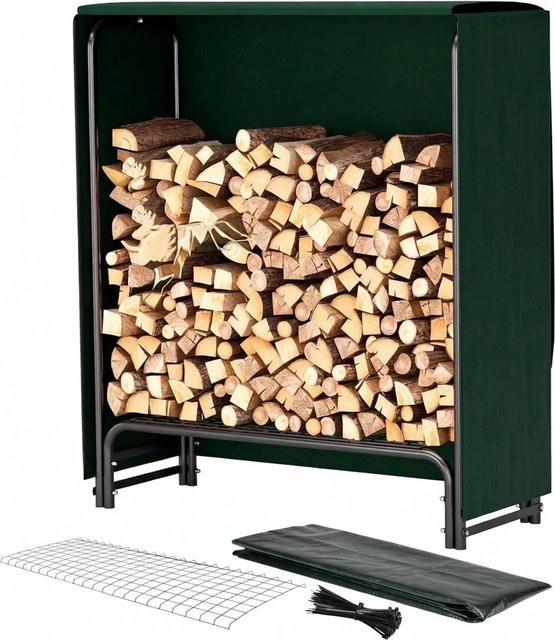 TTL GARDEN Kaminholzregal S Schwarz aus pulverbeschichtetem Stahl mit Schutzplane, B/T/H: 100 x 36 x 116 cm - Bild 1