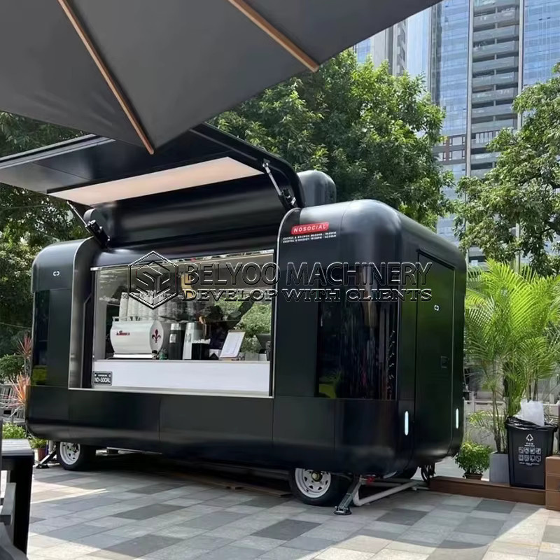 BELYOO Mobiler Kaffeeanhänger in Schwarz als Streetfood-Kiosk mit voll ausgestatteter Küche und Catering-Truck - Bild 4