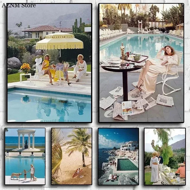 Slim Aarons Fotografie Palm Pool Party The Upper Class Society Leinwand Poster Wandkunst Dekor Mehrfarbig - Bild 1
