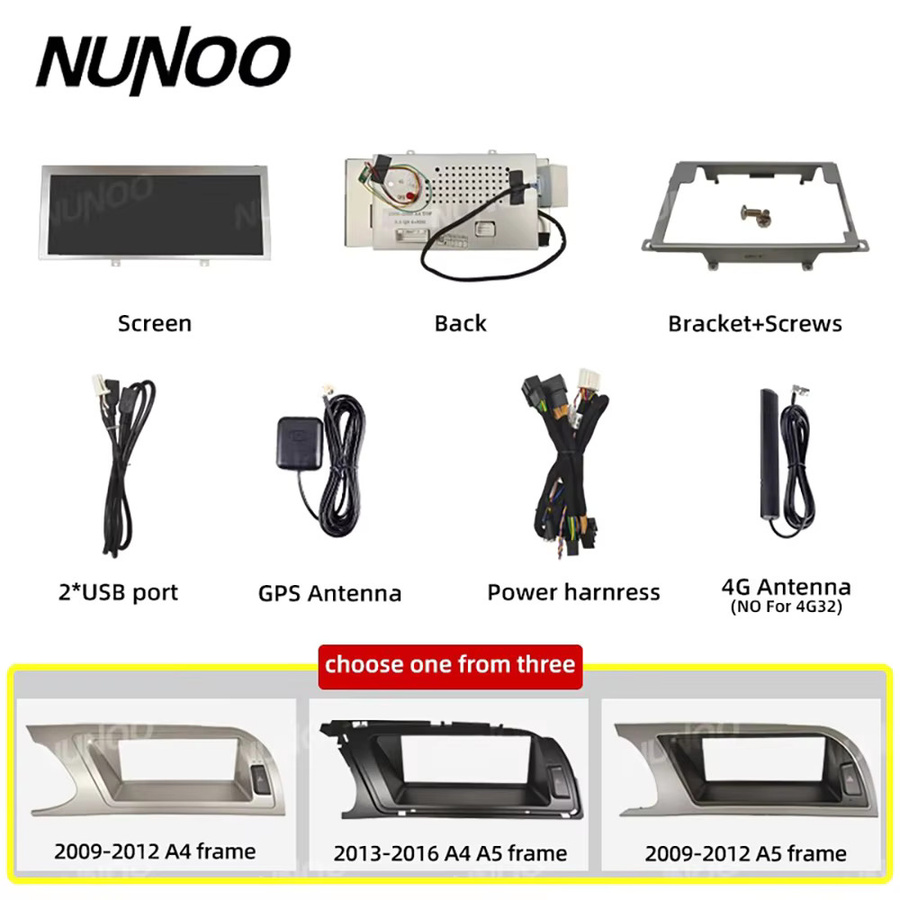 Nunoo Drahtloser CarPlay Multimedia-Player für Audi A4 B8 und A5 (2008-2016) mit Android 14, 8GB RAM, 128GB Speicher, 8K Display und GPS, Schwarz - Bild 2