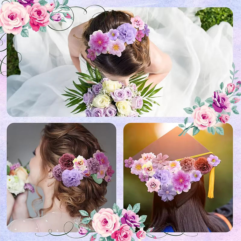 24 Stück künstliche Pfingstrosen-Blumenköpfe aus Textil in Rosa und Mehrfarbig für Hochzeitsdekoration und Bastelarbeiten - Bild 3