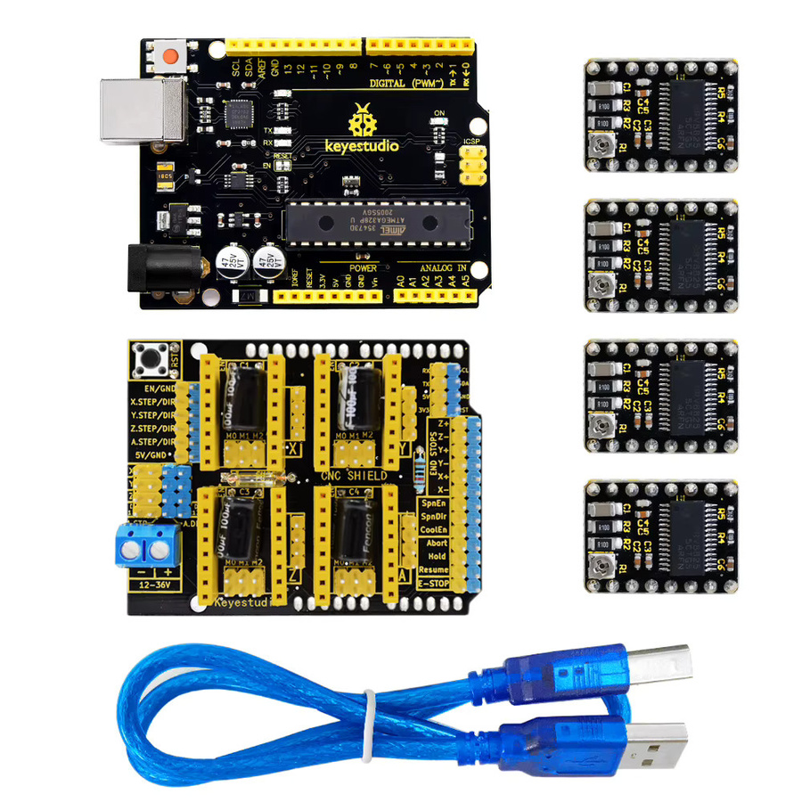 Keyestudio CNC Shield V2/V3/V4 Graviermaschinen-Kit für Arduino mit UNO R3 oder Nano Board, kompatibel mit A4988/DRV8825 Treibern und GRBL, Schwarz - Bild 2