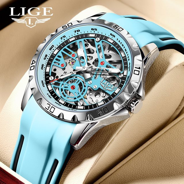 Lige Armbanduhr Automatik, Silikon, Blau, Herren - Bild 1