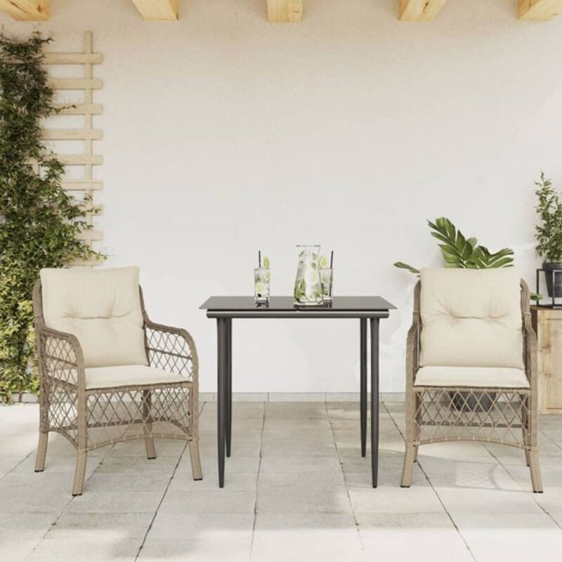 3-tlg. Bistro-Set aus Polyrattan mit Kissen in Beige von vidaxl - Bild 1