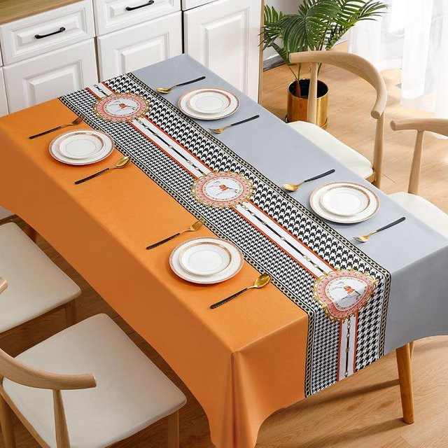 Wasserdichte Tischdecke Super Six in Orange, rechteckige Picknickmatte im modernen Design für Hochzeit und Party - Bild 1