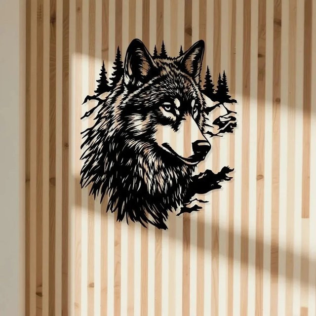 CIFBUY Vintage Eisen-Wolf 3D-Wandkunst aus Metall in Schwarz als wetterfeste Außenskulptur für den Garten - Bild 1