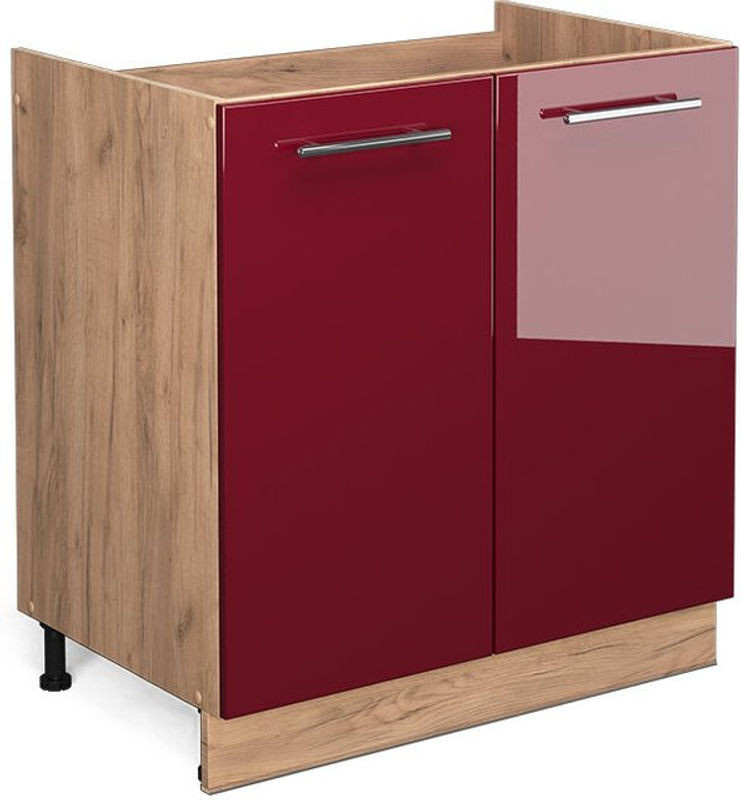 Vicco Spülenunterschrank Fame-line Spülenschrank in Rot und Goldkraft Eiche mit Drehtüren, Breite: 80 cm, Höhe: 82 cm, Tiefe: 51,6 cm - Bild 1