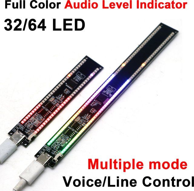 Dykbcells LED Audio Level Anzeige Stereo Musik Spektrum Display mit 32/64 LEDs und USB-C Anschluss in Bunt - Bild 1