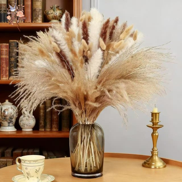 YN HI FLOWER Gemischtes Set aus natürlichem getrocknetem Pampasgras und Hasenschwanz für deine Boho-Heimdekoration, Hochzeiten und Partys - Bild 1