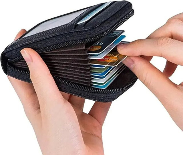 Tragbare koreanische Kartenetui-Tasche für Damen mit Reißverschluss und Kartenfach in Schwarz - Bild 1
