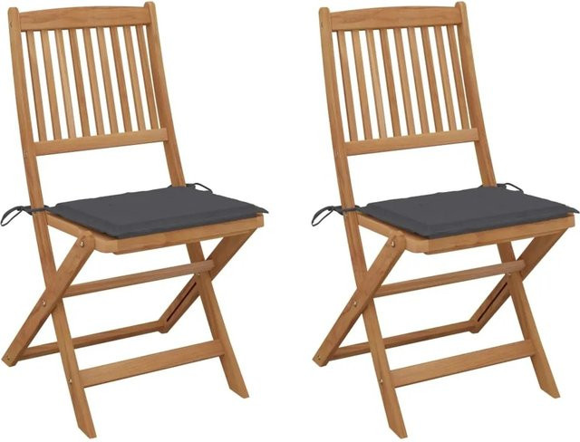 vidaXL Set aus 2 klappbaren Gartenstühlen aus geöltem Akazienholz mit Anthrazit Kissen - Bild 1