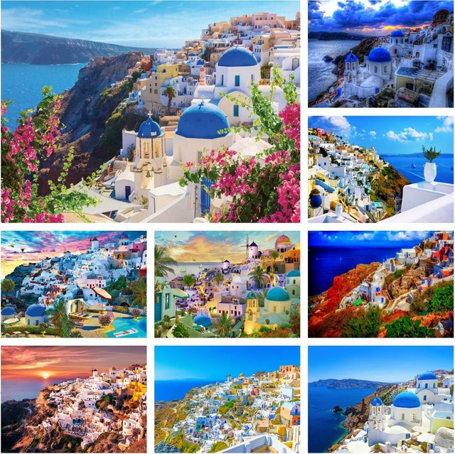 YUTTEE Diamantmalerei Set Santorini Griechenland Insel Landschaft Motiv in Multicolour, B/H: 30,0 x 20,0 cm - Bild 1