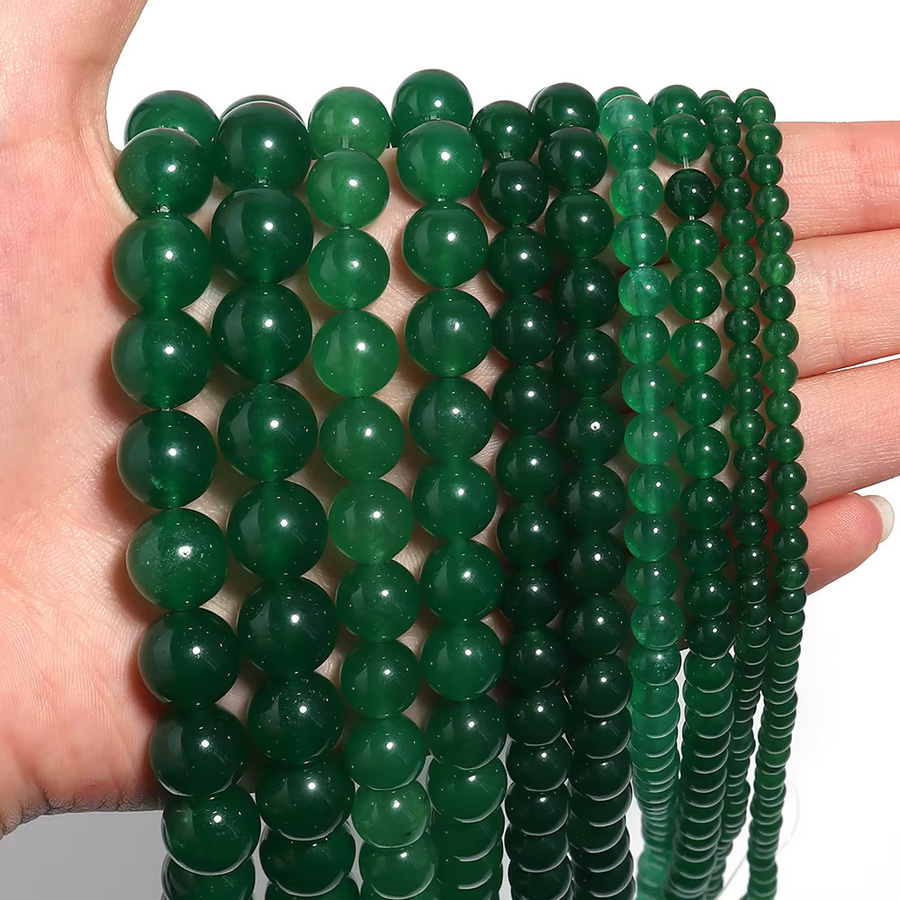 louleur Chalcedon-Steinperlen, dunkelgrün, rund, Unisex - Bild 3