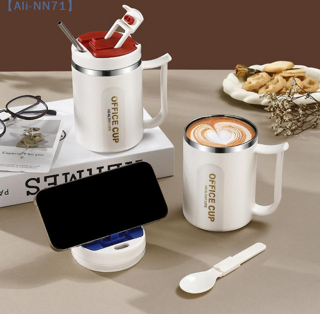 JETTING Kaffeetasse aus doppelwandigem Edelstahl 304 mit Löffel, thermisch isoliert, Silber und Weiß - Bild 1