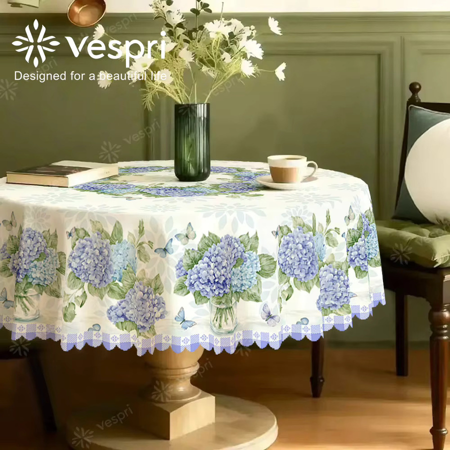 Vespri Frühlings-Tischdecke mit Blumenmuster in Weiß und Lila aus Polyester für Ostern und Partys - Bild 2