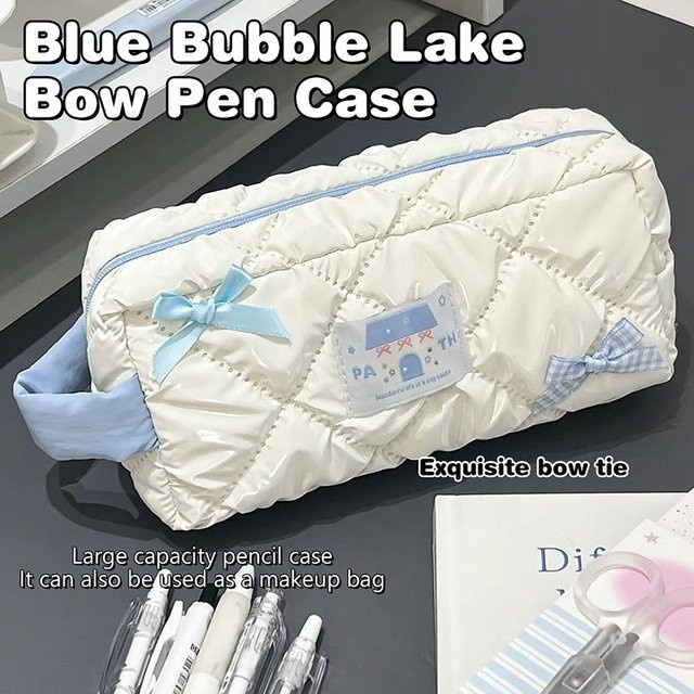 SD&HI Schreibwaren-Etui mit Bogen-Design in Blau und Weiß, Große Kapazität als Kosmetiktasche oder Stiftebeutel für Mädchen - Bild 1