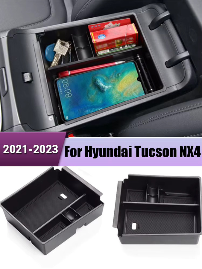 YaLumei Armlehnen-Organizer für Hyundai Tucson NX4 Hybrid N Line, Center Konsole Aufbewahrungsbox, Schwarz - Bild 7
