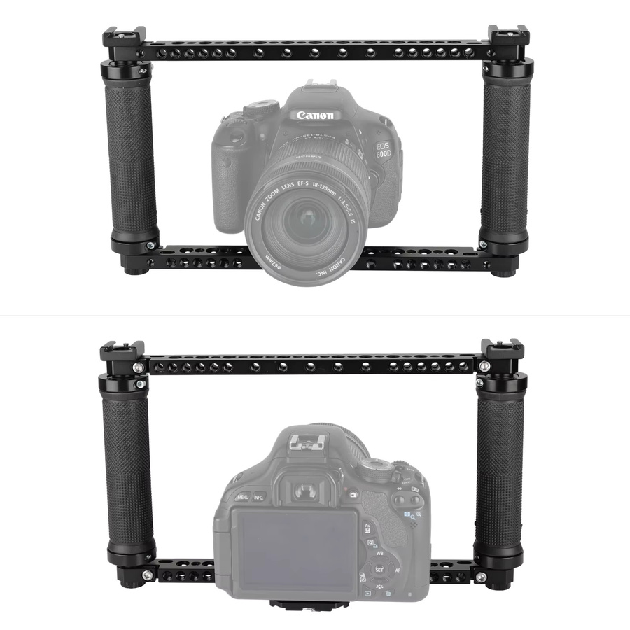 Hdrig Universal DSLR Kamera Käfig mit Gummigriff und 2 Kaltzuhschuh-Adaptern für Sony und Canon in Schwarz - Bild 2