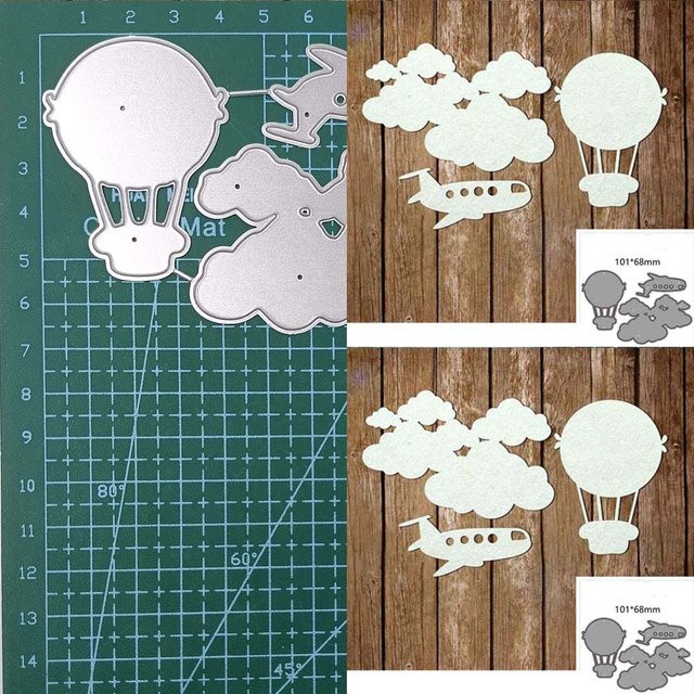 Metall-Schneidwerkzeug für Scrapbooking und Handwerk mit Wolken, Flugzeug und Heißluftballon Motiven in Silber/Grau - Bild 1