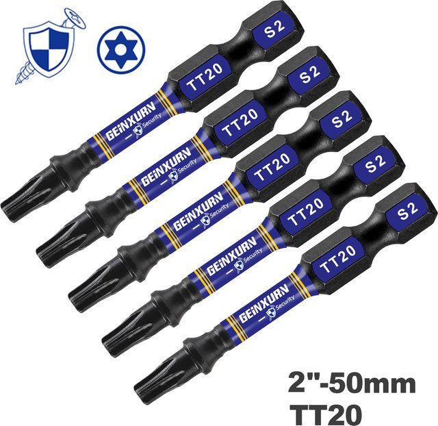 Geinxurn Magnetisches Power-Bit-Set aus S2-Stahl mit Sicherheits-Torx-Kopf und TT20 Stern-Bit, 2 Zoll - Bild 1