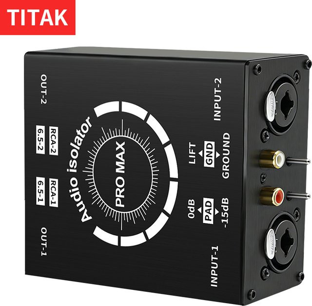 TITAK Erdungs-Loop-Noise-Isolator-Box in Schwarz mit XLR, RCA, TS und TRS Anschlüssen als Mehrzweck-Hum-Eliminator für dein Audio-System - Bild 1