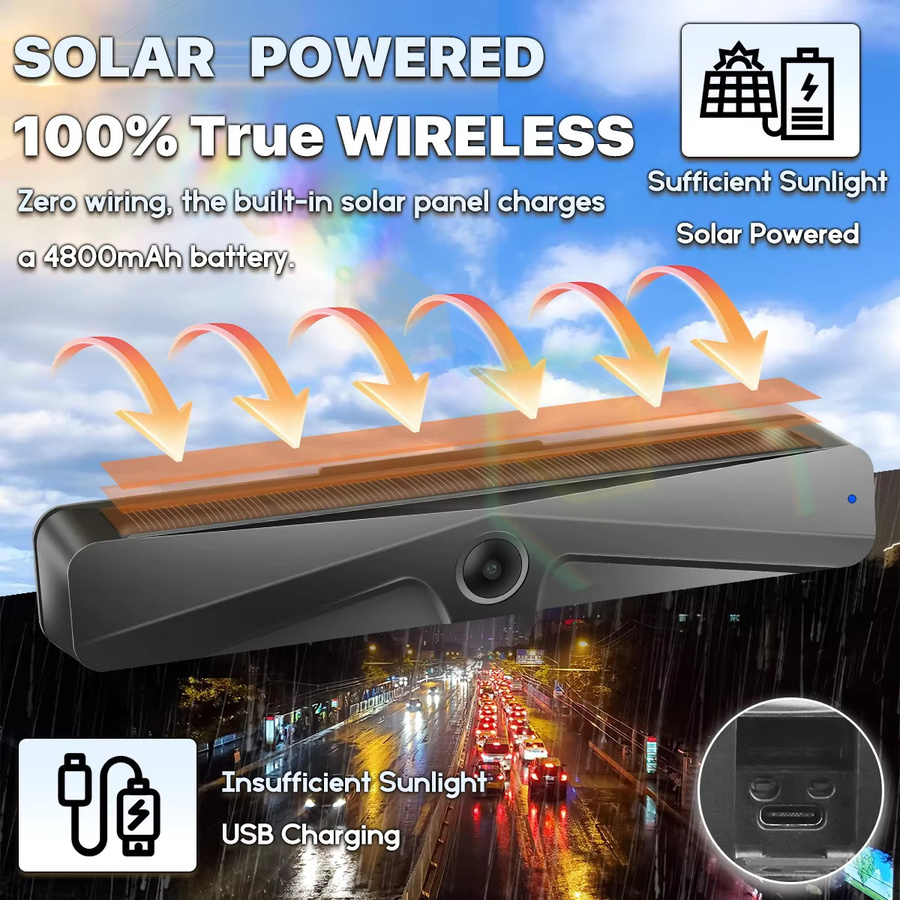 GreenYi Wireless Solar Energy 5G WiFi HD 1080P Rückfahrkamera und Frontscheinwerfer mit 4800-mAh-Akku in Schwarz für Auto, Van und Wohnmobil - Bild 2