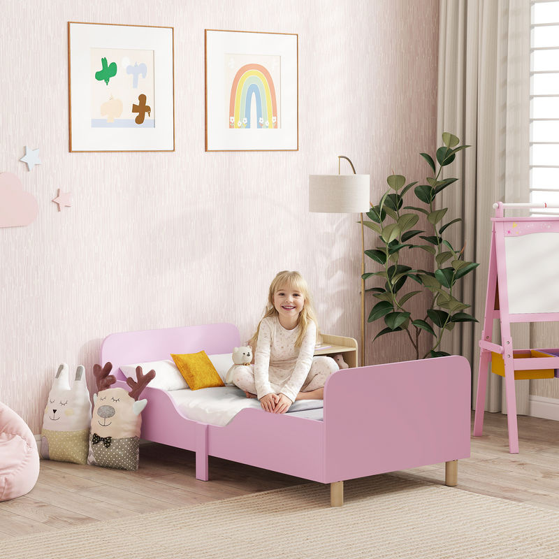 Aosom AIYAPLAY Kinderbett aus Holz mit Rausfallschutz und Lattenrost, Rosa, B: 140 cm, T: 70 cm - Bild 2