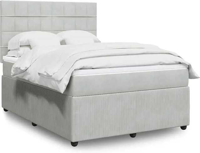 vidaXL Boxspringbett mit Matratze in Hellgrau aus Samt mit USB-Ladeport und Unterbettbeleuchtung, B/T: 140 x 190 cm - Bild 1