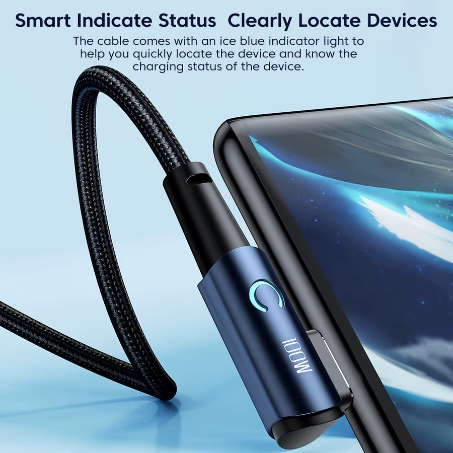 Toocki USB-C auf USB-C Kabel mit 100 W Schnellladefunktion und LED-Licht in Schwarz - Bild 5