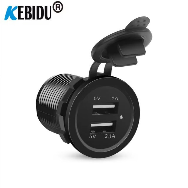 Kebidumei Dual Port USB Auto Ladegerät mit LED für Auto und Motorrad, 12V/24V, Schwarz - Bild 1