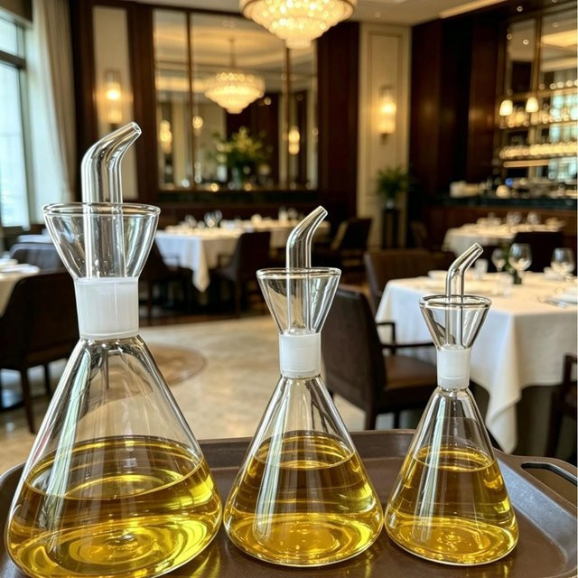 HomeHarmony Dreieckige Öl- und Essigflasche aus mattiertem High-Borosilikatglas, transparent, 500 ml - Bild 1