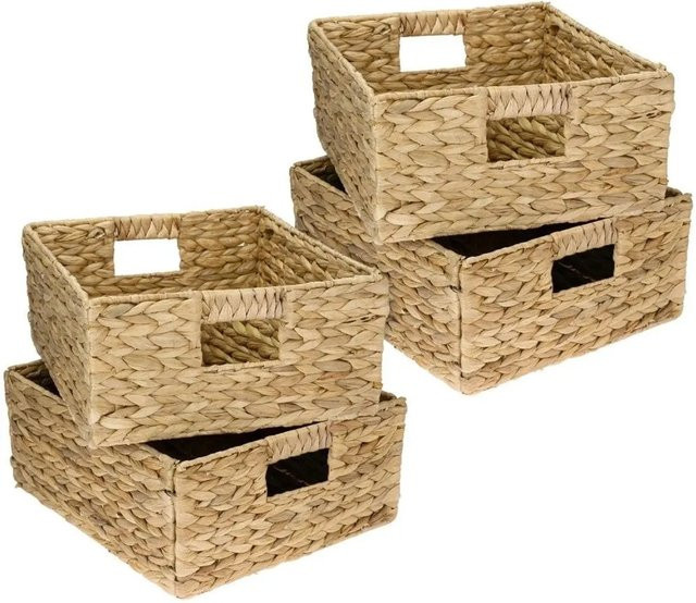 HMF Aufbewahrungskorb aus Wasserhyazinthe und Seegras in Beige, handgeflochten mit Metallrahmen, B/T/H: 34,0 x 30,0 x 15,0 cm - Bild 1