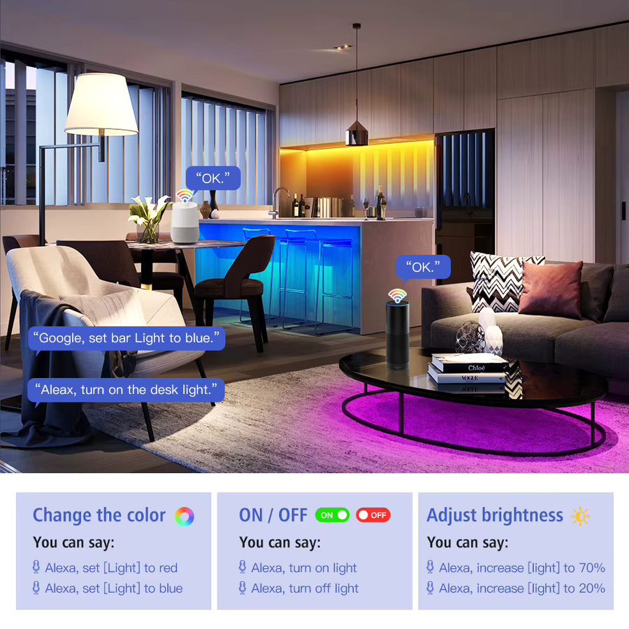 Tuya Smart RGB LED Lichtstreifen mit WiFi und Fernbedienung, kompatibel mit Tuya, Leben App, Alexa und Google Home, 5V-24V, 3Pin oder 4Pin - Bild 3