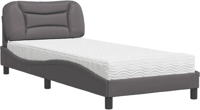 vidaXL Bett mit Matratze aus Kunstleder in Grau, B/T: 90 x 190 cm - Bild 1