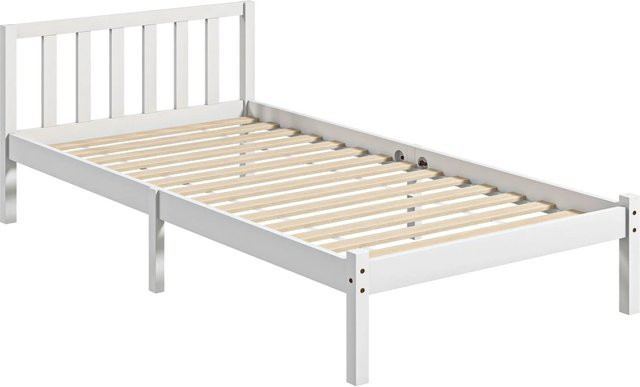 HOMCOM Holzbett aus Kiefernholz mit Kopfteil und Lattenrost in Weiß, B/T/H: 208 x 96 x 70 cm - Bild 1