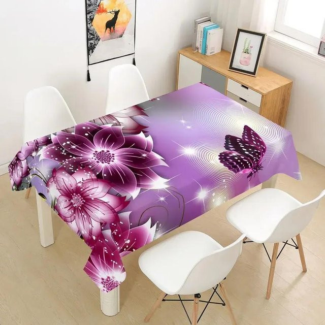 JINGYUE Pet Tischdecke mit floralem Muster in Lila, rechteckig, wasserabweisend, B/L: 100 x 145 cm - Bild 1