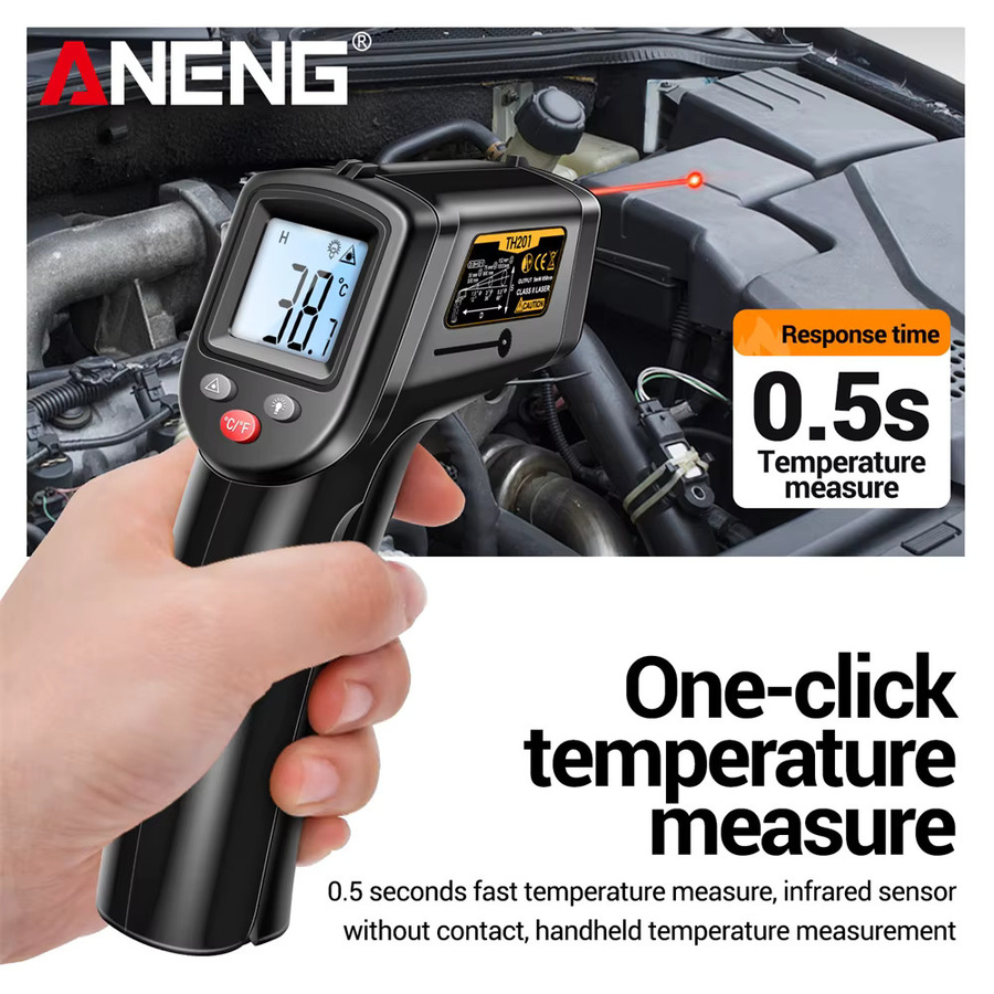 ANENG TH201 Digitales Infrarot-Thermometer mit Hygrometer in Orange-Schwarz zur berührungslosen Temperaturmessung von -50 bis 400 °C für Industrie und Haushalt - Bild 3
